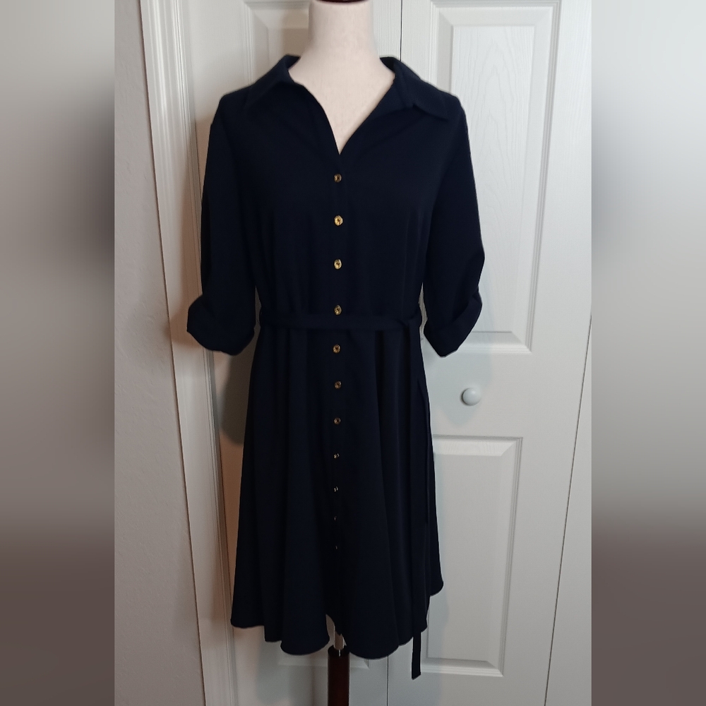 Elegant Navy Button-Down Dress